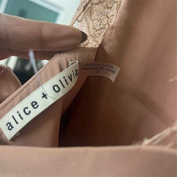 Alice + Olivia Philomena Lace High Neck Mini Dress Pink Feather Skirt Women's - Picture 8 of 14